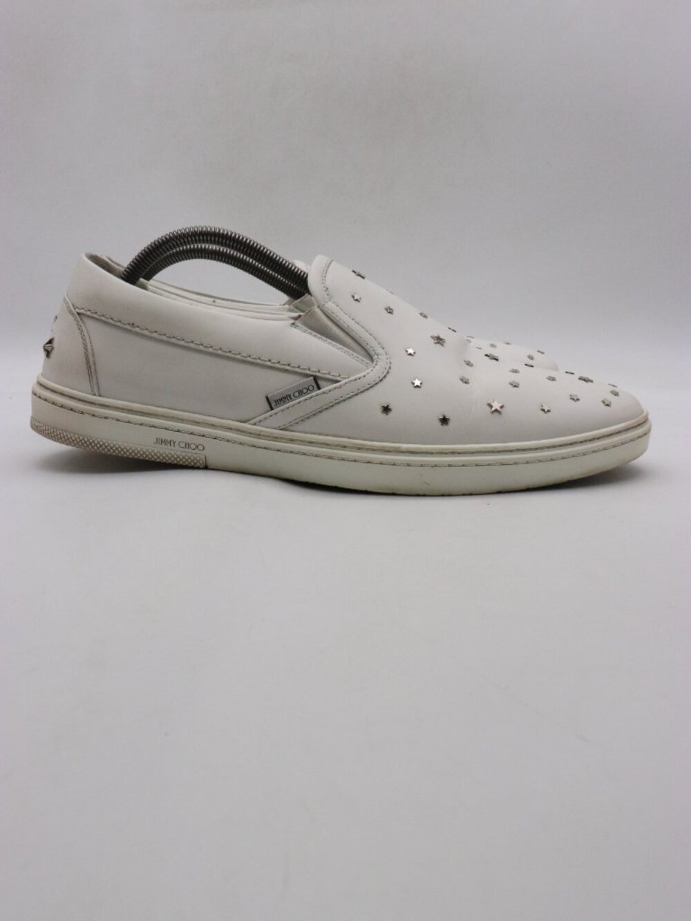 Jimmy Choo Grove Men's EU 47 White Leather Star-Studded Slip-On Sneakers Italy